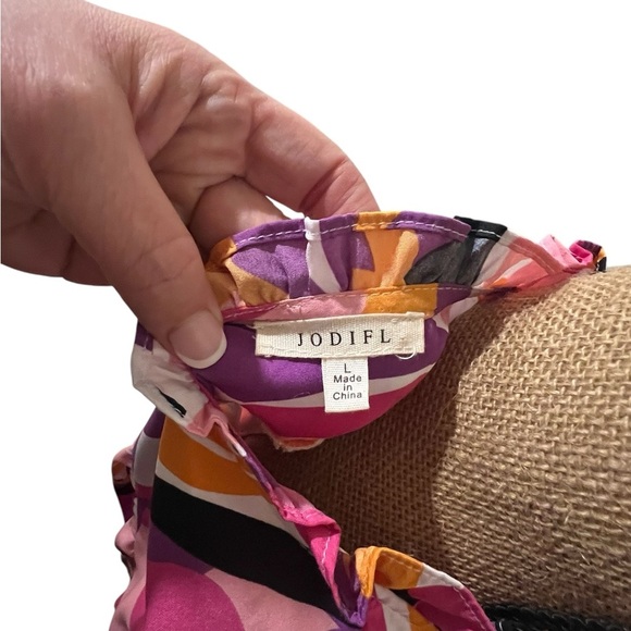 JODIFL women’s size large FLORAL PRINT BUTTON UP DRAWSTRING DRESS, PINK - Picture 5 of 5